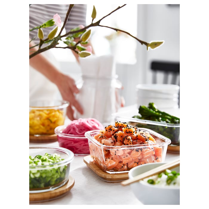 IKEA 365+ food container with lid, square glass/bamboo, 600 ml IKEA