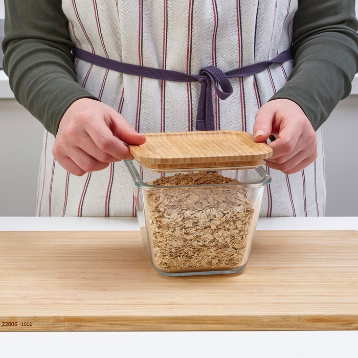 IKEA 365+ food container with lid, square glass/bamboo, 1.2 l IKEA