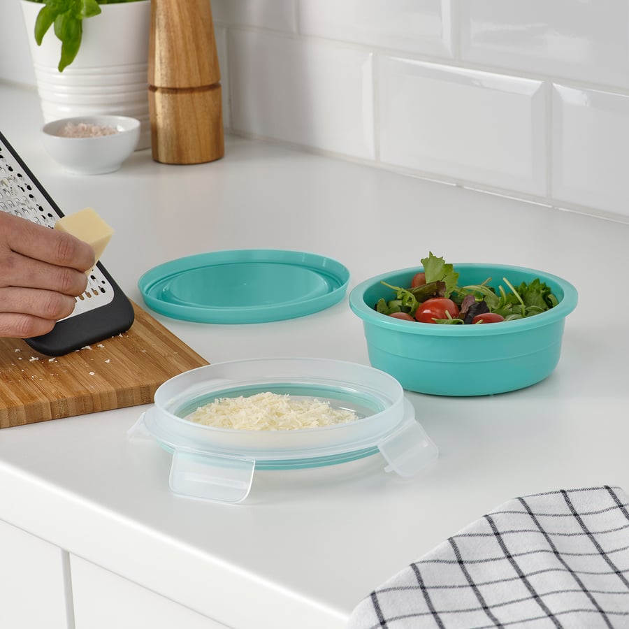 IKEA 365+ Lunch box with dry food compartment, round turquoise, 450 ml