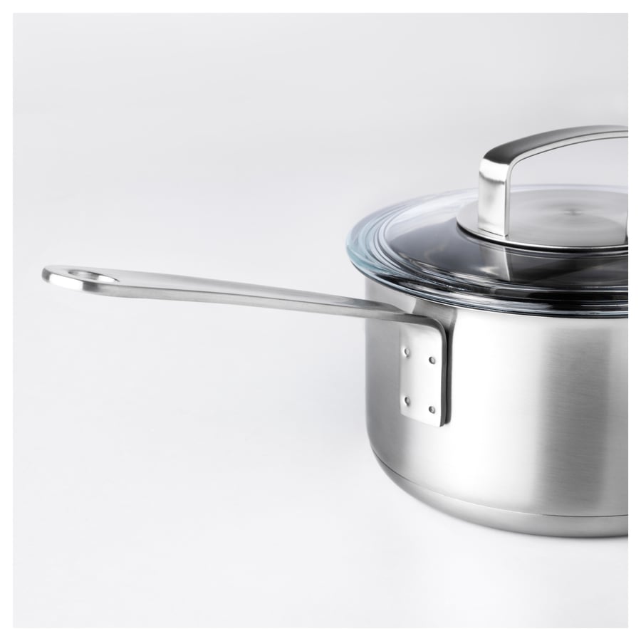 IKEA 365+ stainless steel, glass, Saucepan with lid, Height 10 cm IKEA
