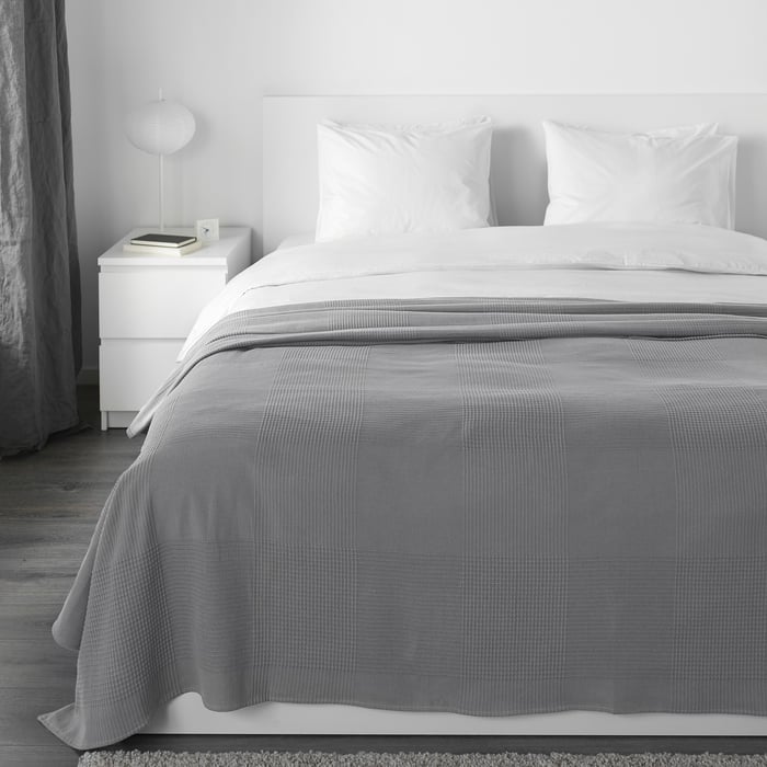 INDIRA Textured Grey Cotton Bedspread, 230x250 cm IKEA