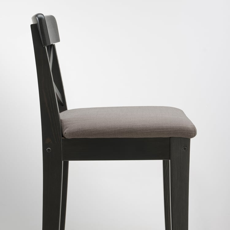 INGOLF bar stool with backrest, brownblack/Nolhaga greybeige, 65 cm