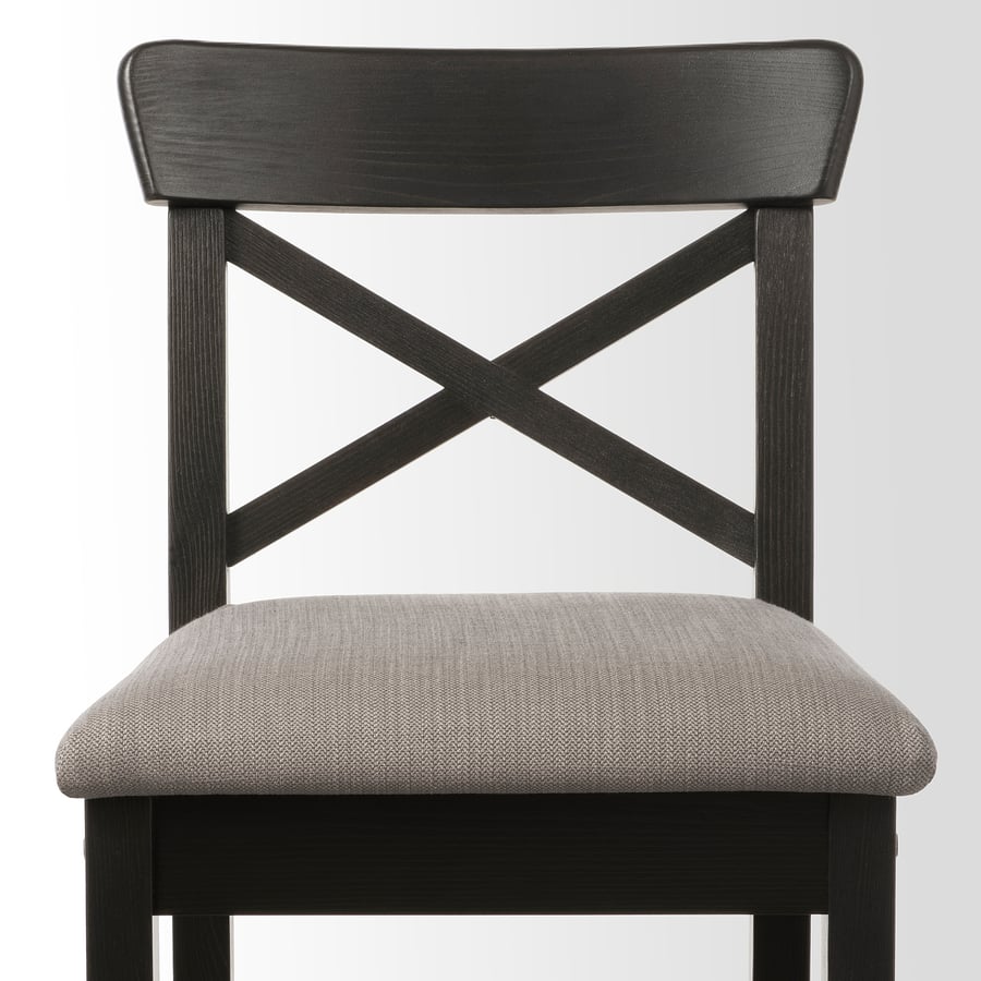 INGOLF bar stool with backrest, brownblack/Nolhaga greybeige, 75 cm