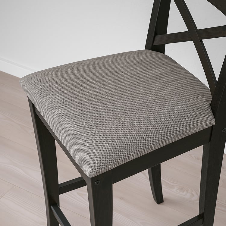 INGOLF bar stool with backrest, brownblack/Nolhaga greybeige, 65 cm