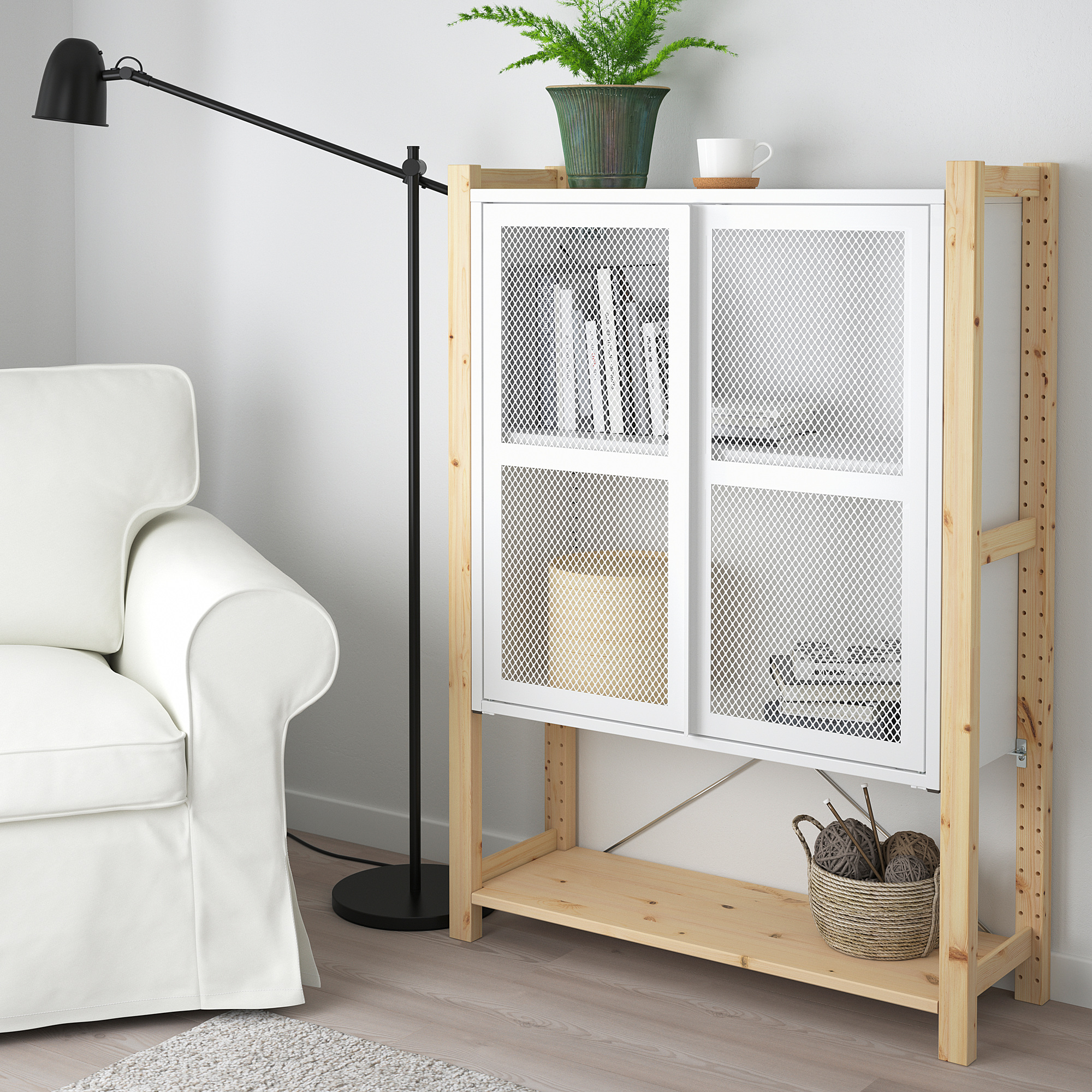 IVAR with doors pine/white mesh IKEA