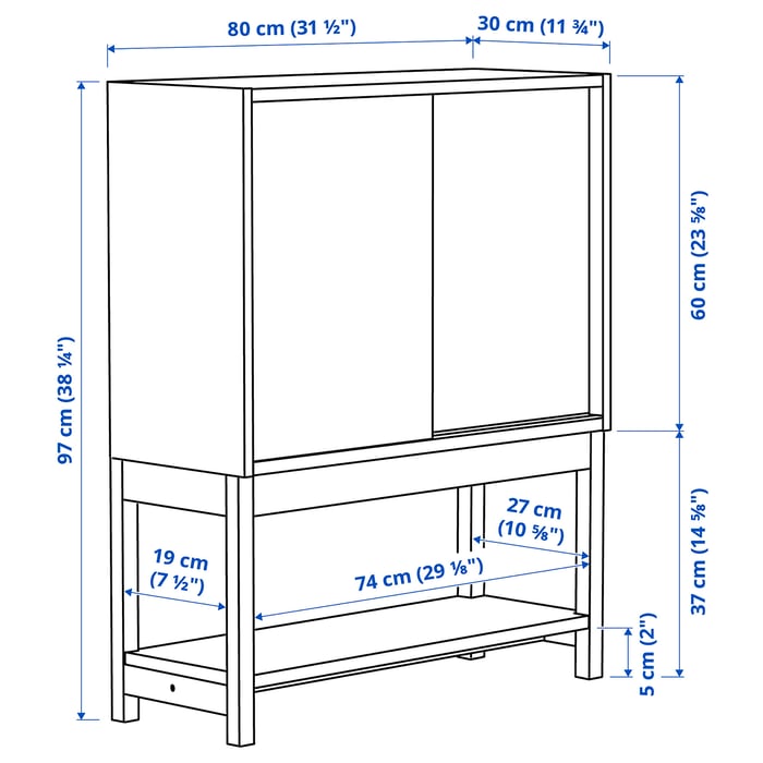IVAR shelv unit with sliding doors, pine, 80x30x97 cm IKEA