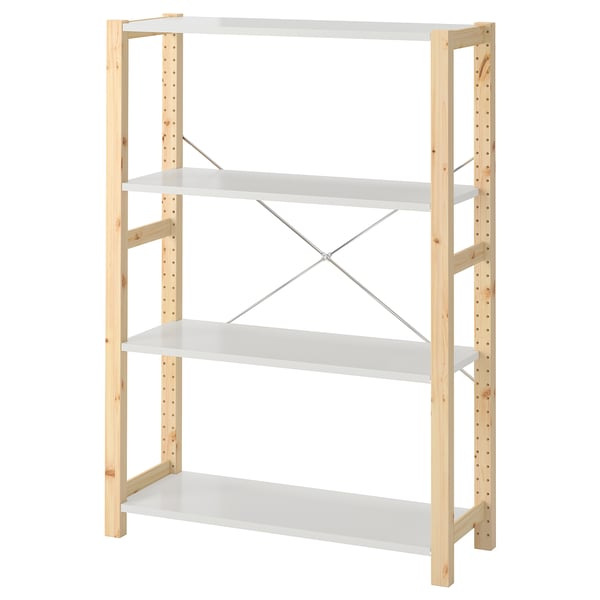 IVAR Shelving unit, pine/metal white, 89x30x124 cm