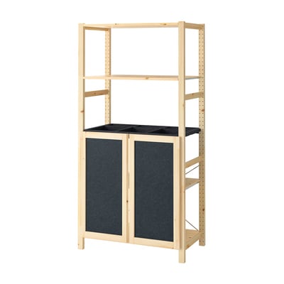 IVAR Shelving unit, with 2 doors pine/felt felt, 89x50x179 cm