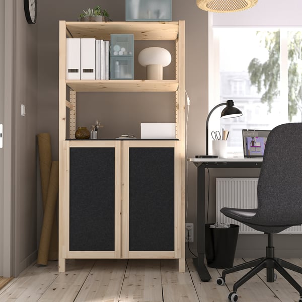 IVAR Shelving unit, with 2 doors pine/felt felt, 89x50x179 cm