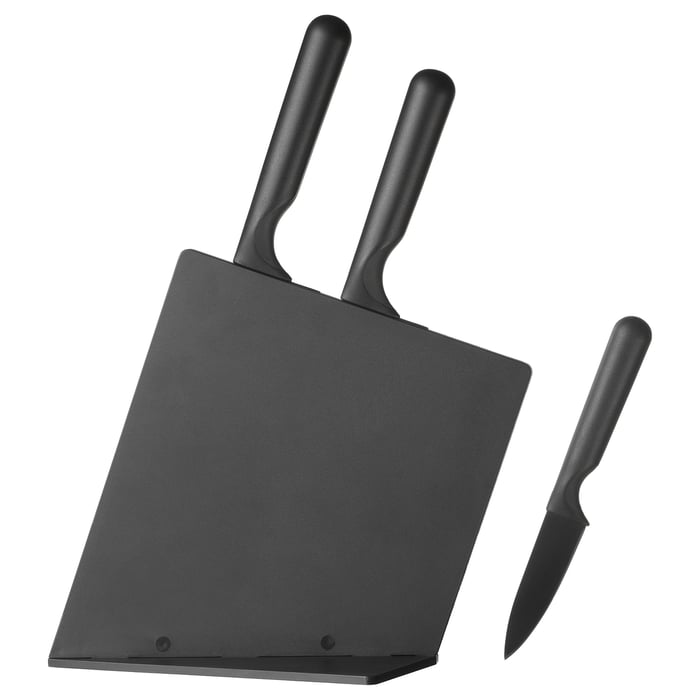 JÄMFÖRA black, Knife block with 3 knives IKEA