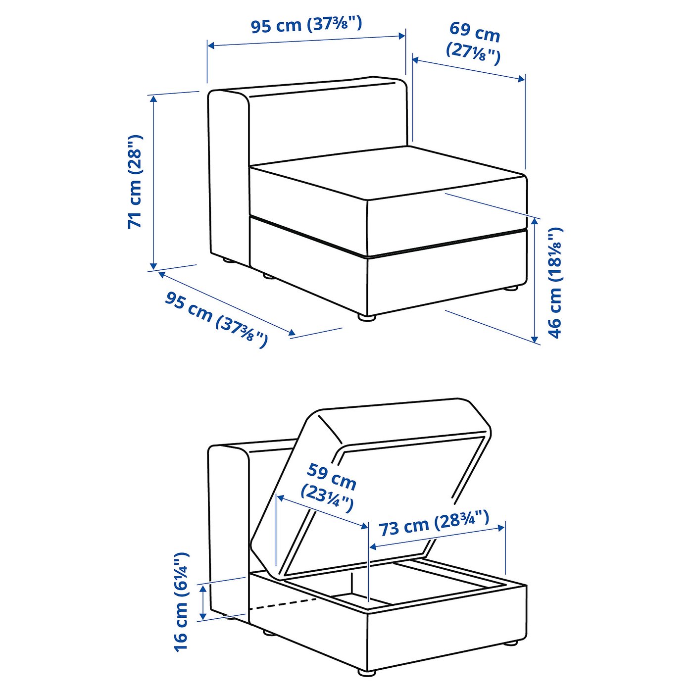 JÄTTEBO 1,5-seat module with storage - Tonerud grey