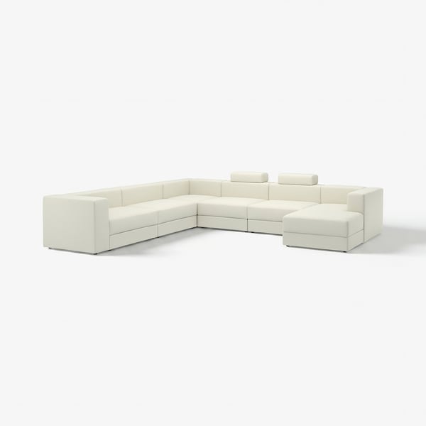 JÄTTEBO U-shaped sofa, 7-seat, with chaise longue, right with headrests/Axvall off-white