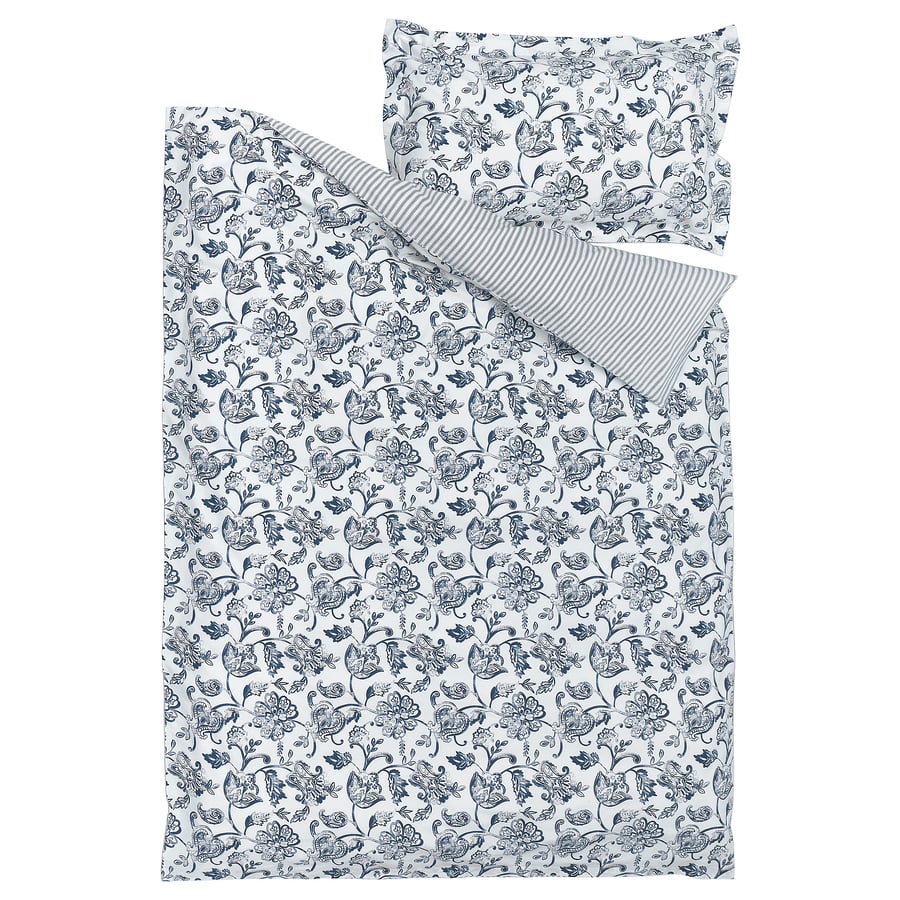 JUNIMAGNOLIA Floral Pattern White/Dark Blue Duvet Cover and Pillowcase ...