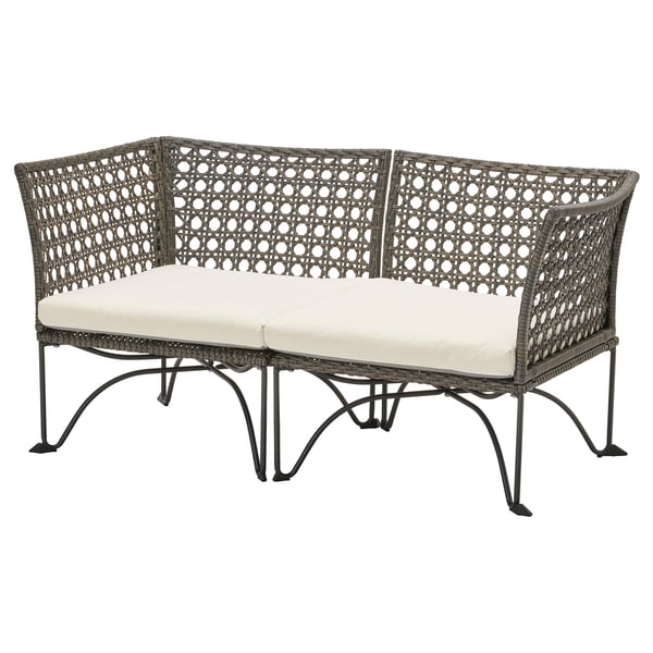 JUTHOLMEN 2-seat modular sofa, outdoor, dark grey/Kuddarna beige, 146x73 cm