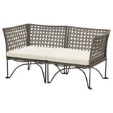 JUTHOLMEN 2-seat modular sofa, outdoor, dark grey/Kuddarna beige, 146x73 cm