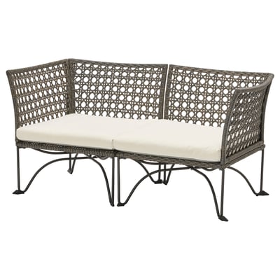 JUTHOLMEN 2-seat modular sofa, outdoor, dark grey/Kuddarna beige, 146x73 cm
