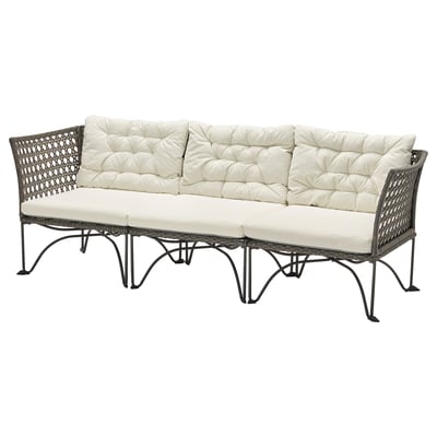 JUTHOLMEN 3-seat modular sofa, outdoor, dark grey/Kuddarna beige, 210x73 cm