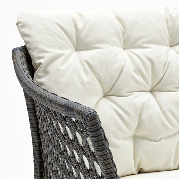JUTHOLMEN 3-seat modular sofa, outdoor, dark grey/Kuddarna beige, 210x73 cm