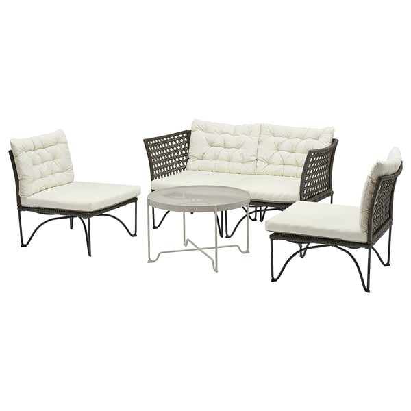 JUTHOLMEN 4-seat conversation set, outdoor, dark grey/Kuddarna beige