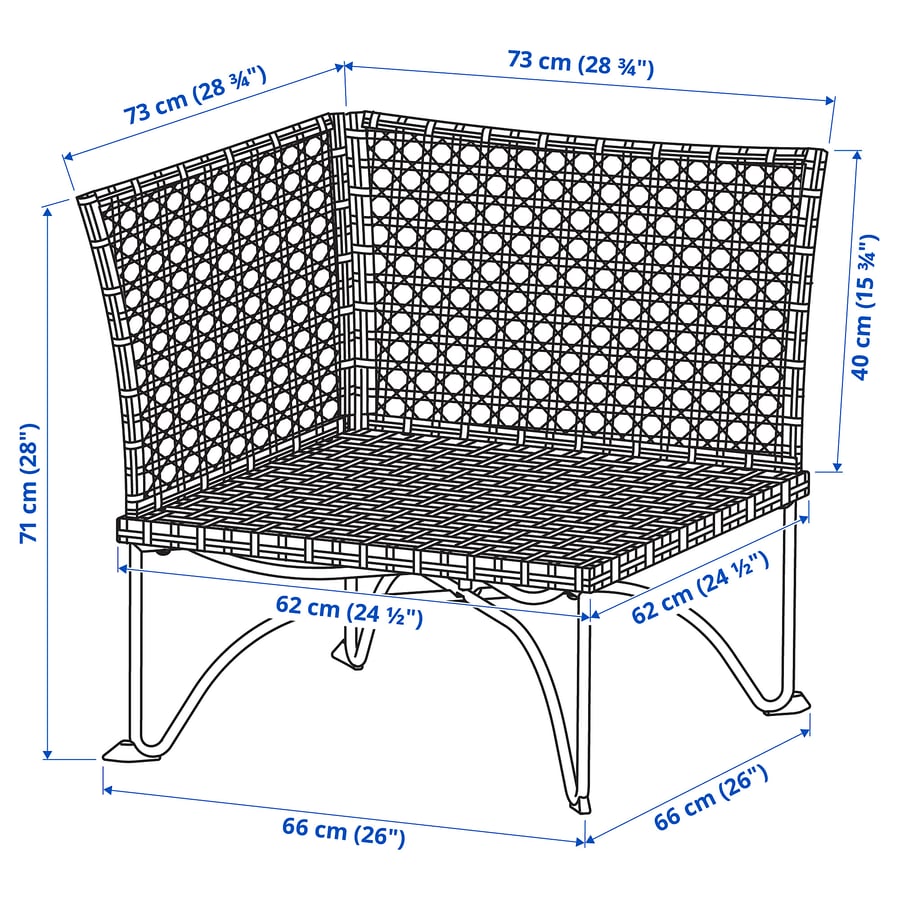 JUTHOLMEN corner garden sofa section, plastic rattan, dark greybrown