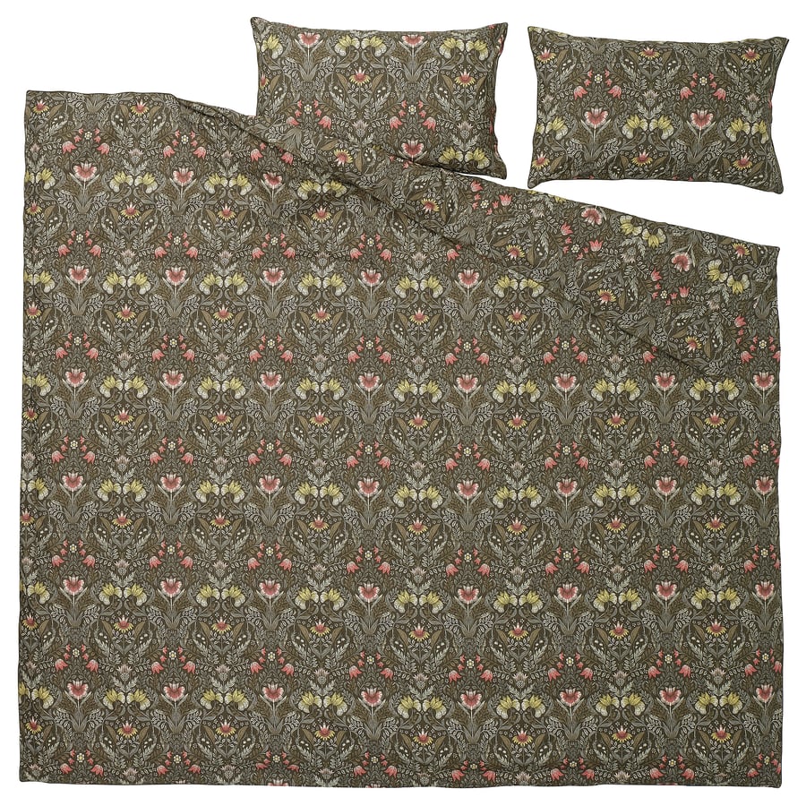 KÄRRDUNÖRT Dark Green/Multicolour Double Duvet Cover and Pillowcase Set