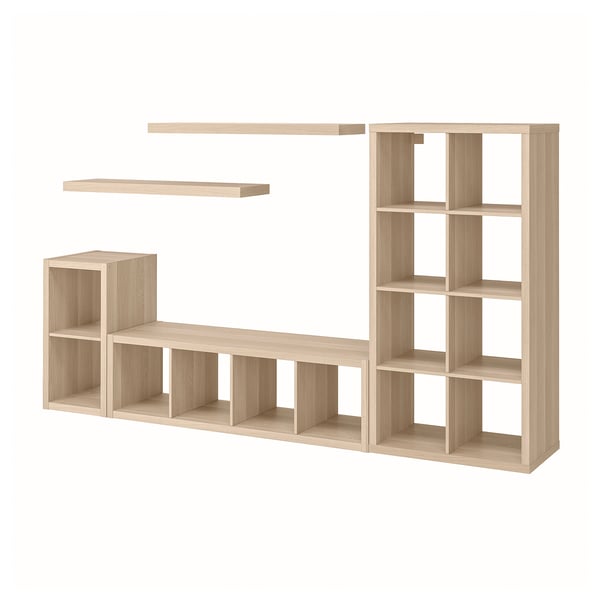 KALLAX / LACK storage combination with 2 shelves, white stained oak