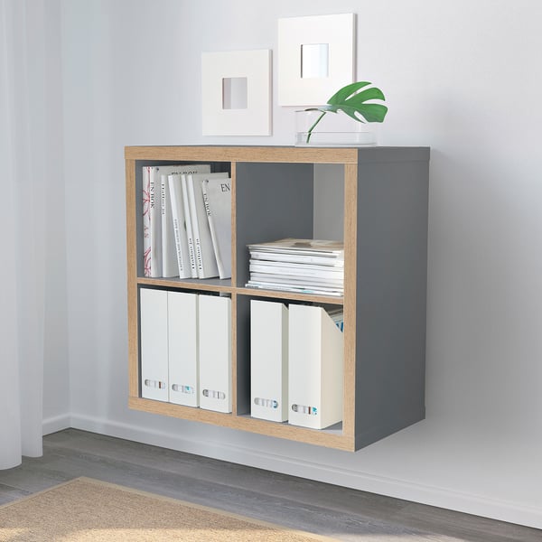 KALLAX Shelving unit - grey/wood effect 77x77 cm