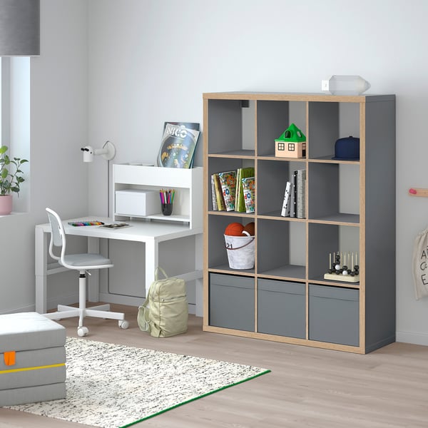 KALLAX Shelving unit, grey/wood effect, 112x147 cm