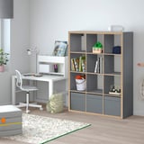 KALLAX Shelving unit, grey/wood effect, 112x147 cm