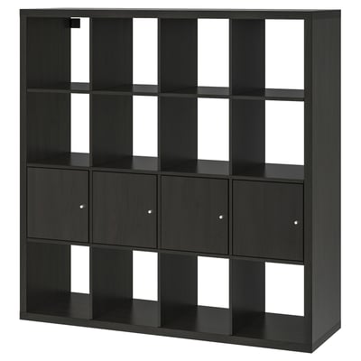 KALLAX Shelving unit with 4 inserts, black-brown, 147x147 cm