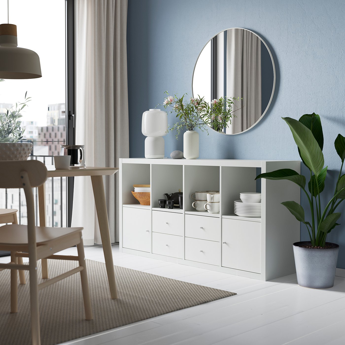 KALLAX cube storage unit with 4 inserts, white, 77x147 cm - IKEA UK