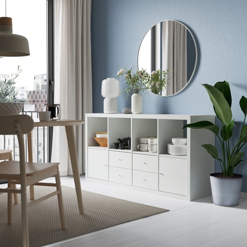 KALLAX cube storage unit with 4 inserts, white, 77x147 cm - IKEA UK