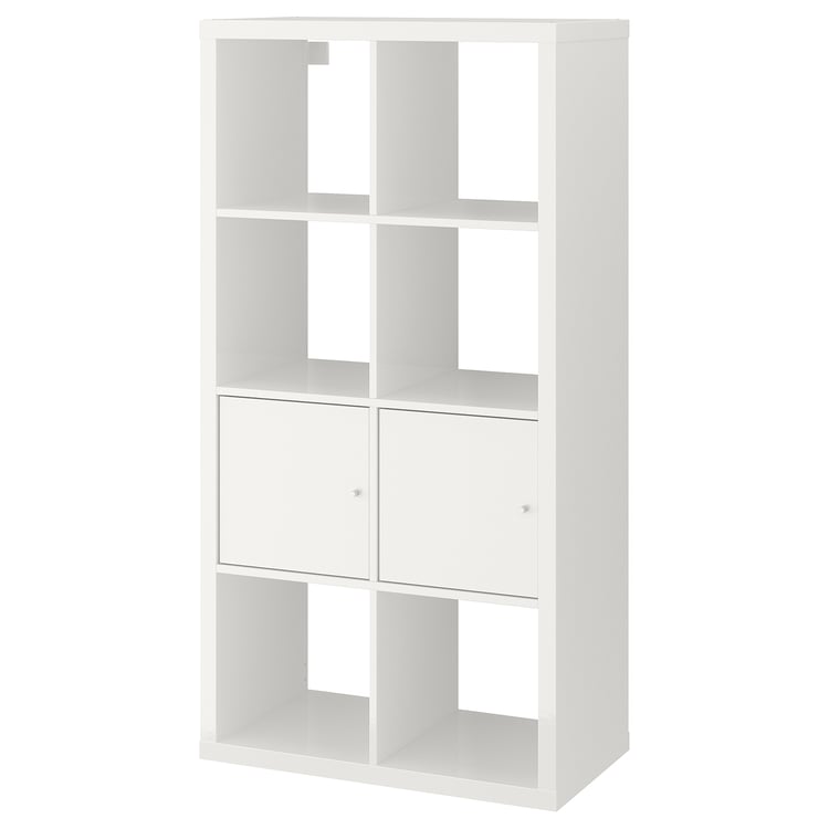 KALLAX cube storage unit with doors, high-gloss/white, 77x147 cm - IKEA UK