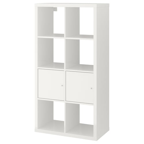 KALLAX cube storage unit with doors, highgloss/white, 77x147 cm IKEA