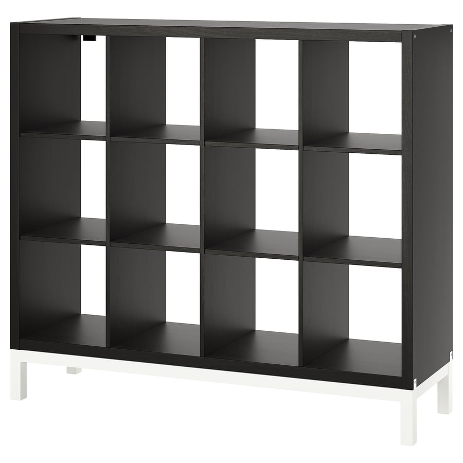 KALLAX cube storage unit with underframe, blackbrown/white, 147x129 cm