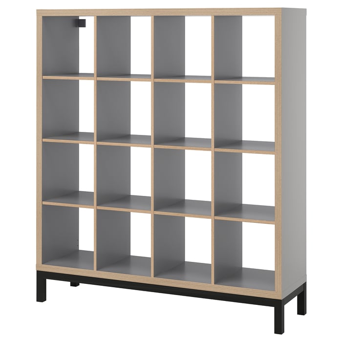 KALLAX cube storage unit with underframe, grey wood effect/black