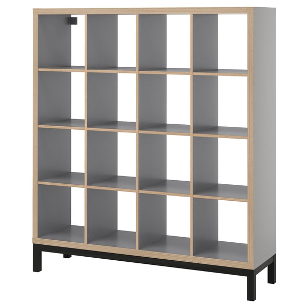 KALLAX Shelving unit with underframe, grey wood effect/black, 147x164 cm