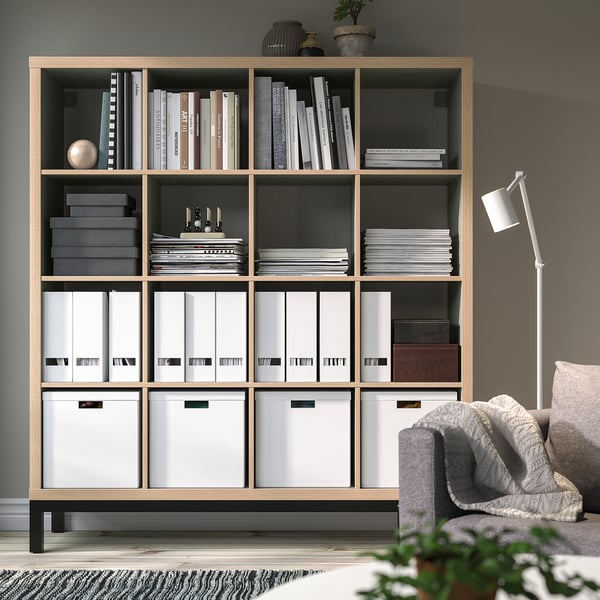 KALLAX Shelving unit with underframe, grey wood effect/black, 147x164 cm
