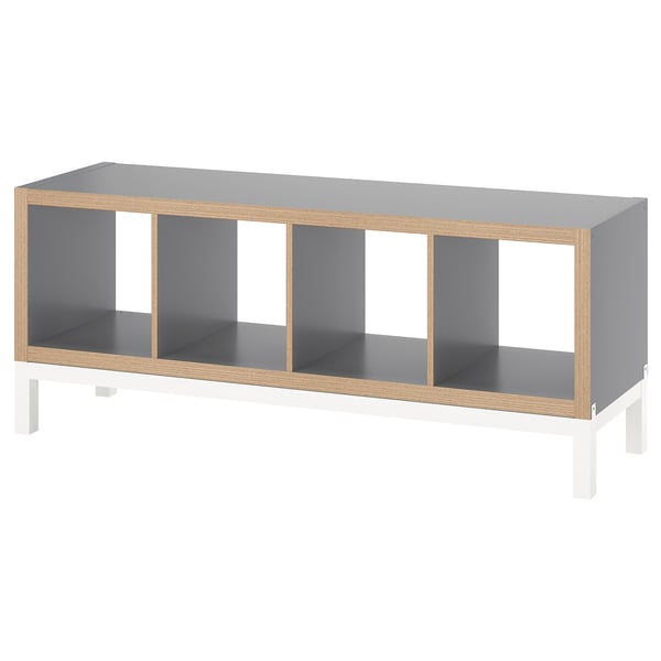 KALLAX Shelving unit with underframe, grey wood effect/white, 147x59 cm
