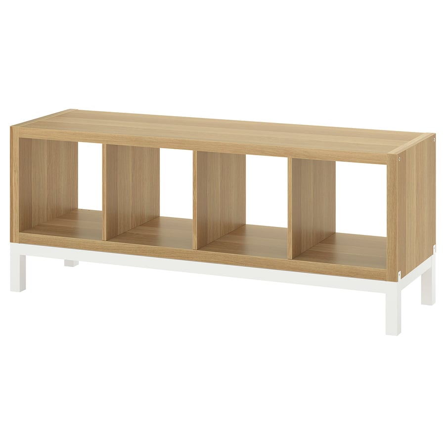 KALLAX cube storage unit with underframe, oak effect/white, 147x59 cm