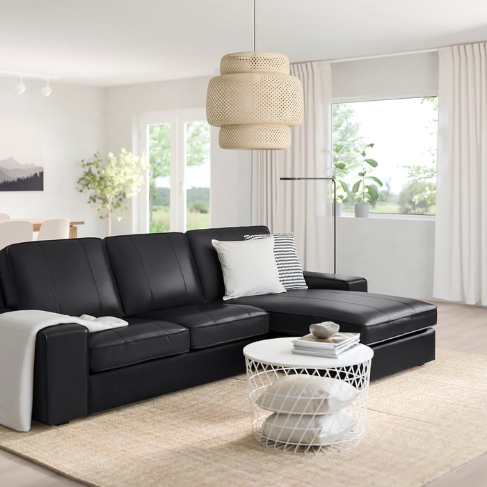 KIVIK 3 seater sofa with chaise longue, Grann/Bomstad black leather IKEA