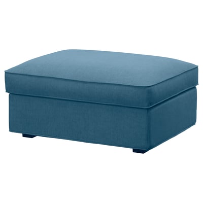 Blue KIVIK footstool with storage, soft fabric, for feet or items.
