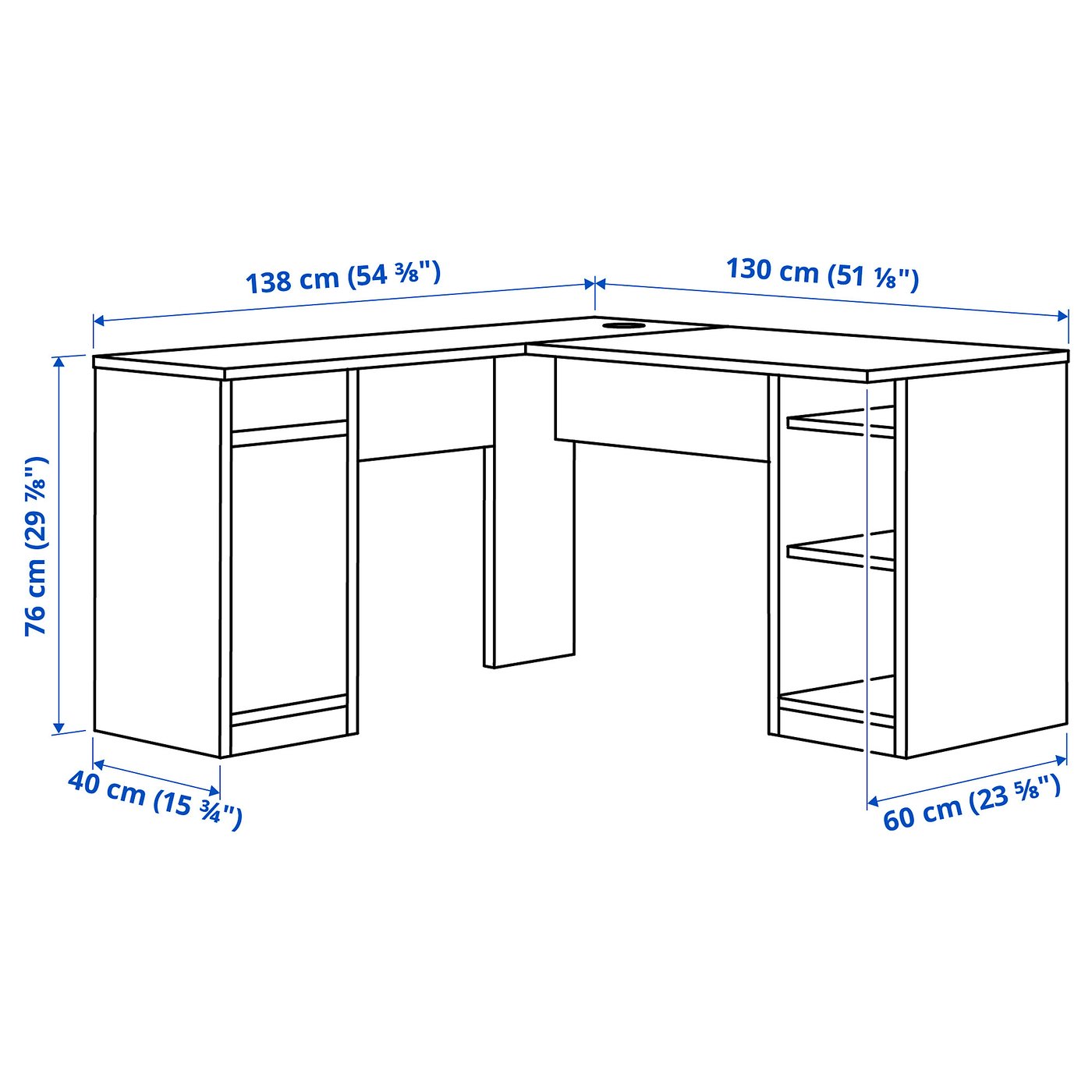 KJELLARNE Corner desk - white 138x130 cm