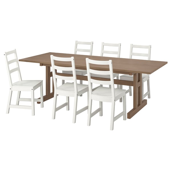 KLIMPFJÄLL / NORDVIKEN Table and 6 chairs, grey-brown/white, 240x95 cm