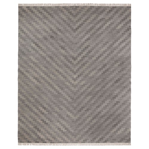 KNAPPHIRS grey wool-cotton rug, rectangle with fringe, geometric pattern.