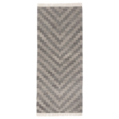 Handwoven rectangle rug: KNAPPHIRS, grey, wool-cotton, checker pattern.