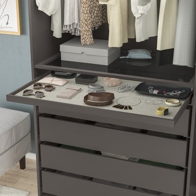 KOMPLEMENT Pull-out tray with drawer mat, dark grey/light grey, 100x58 cm