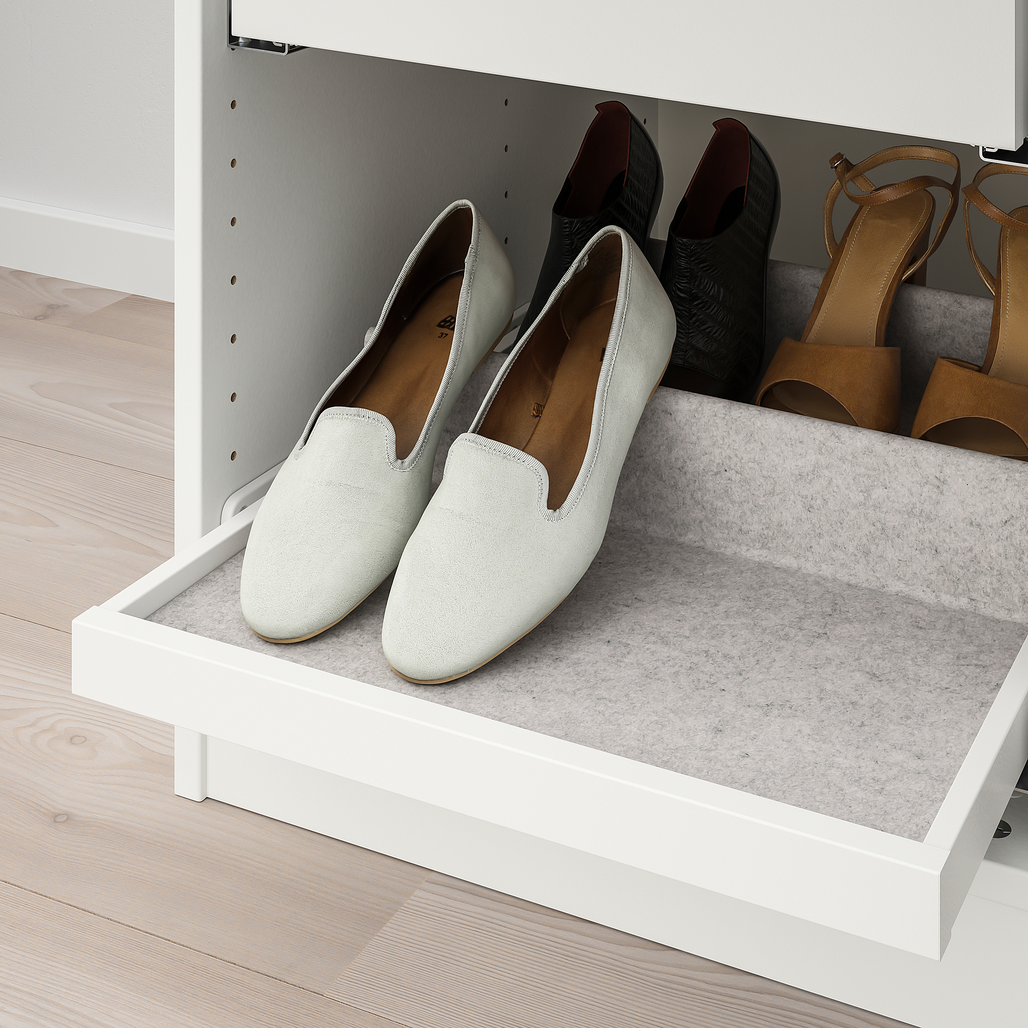 KOMPLEMENT Pullout tray with shoe insert, white, light grey, 50x58 cm