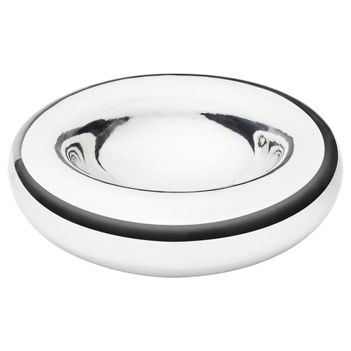 Black and white bowl, round, stainless steel with abstract design.