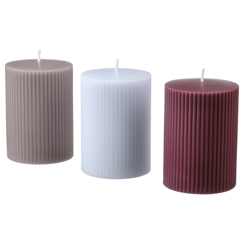 KOPPARLÖNN scented pillar candle, almond & cherry/mixed colours, 30 hr